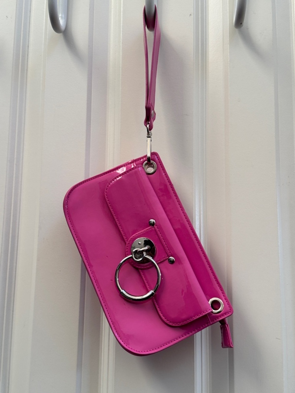 Cato Bright Vibrant 💖 Pink Patent Wristlet with Silver Ring Accent